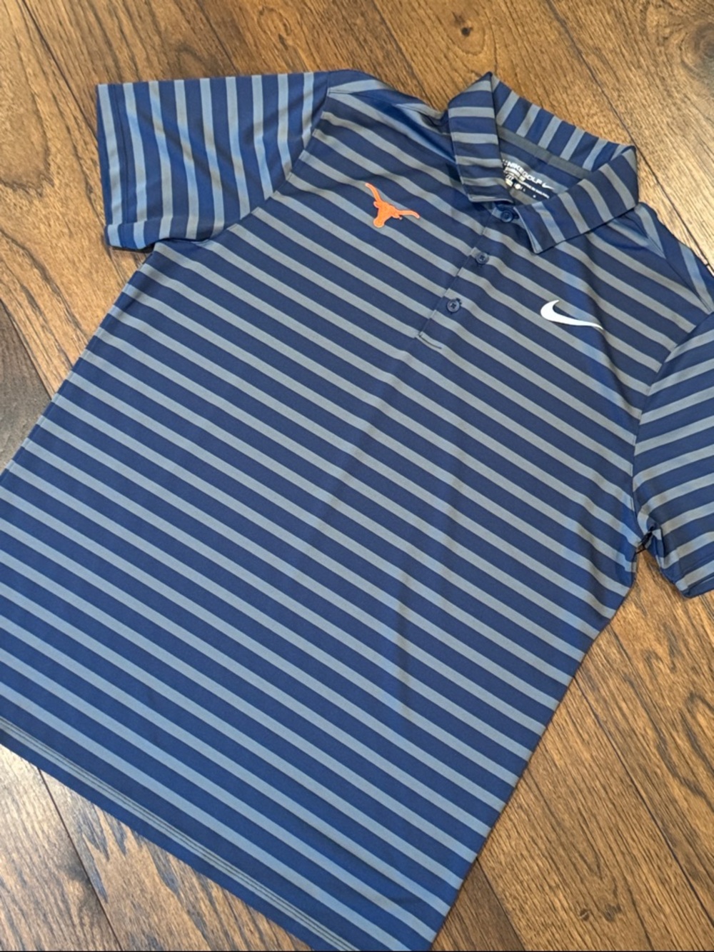 Nike Navy and Grey Striped Golf Polo with Longhorn Logo